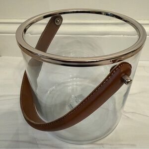 Zodax Barclay Butera Ice Bucket with Camel Leather Handle and Nickel Hardware